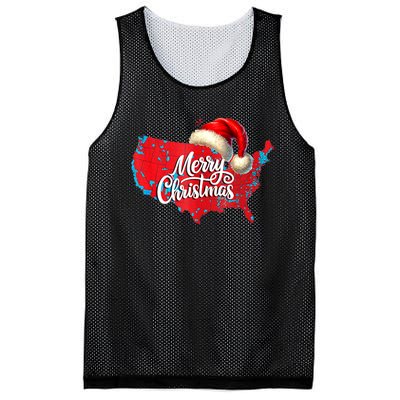 Trump Election Map Merry Christmas Holiday Santa Hat Xmas Mesh Reversible Basketball Jersey Tank