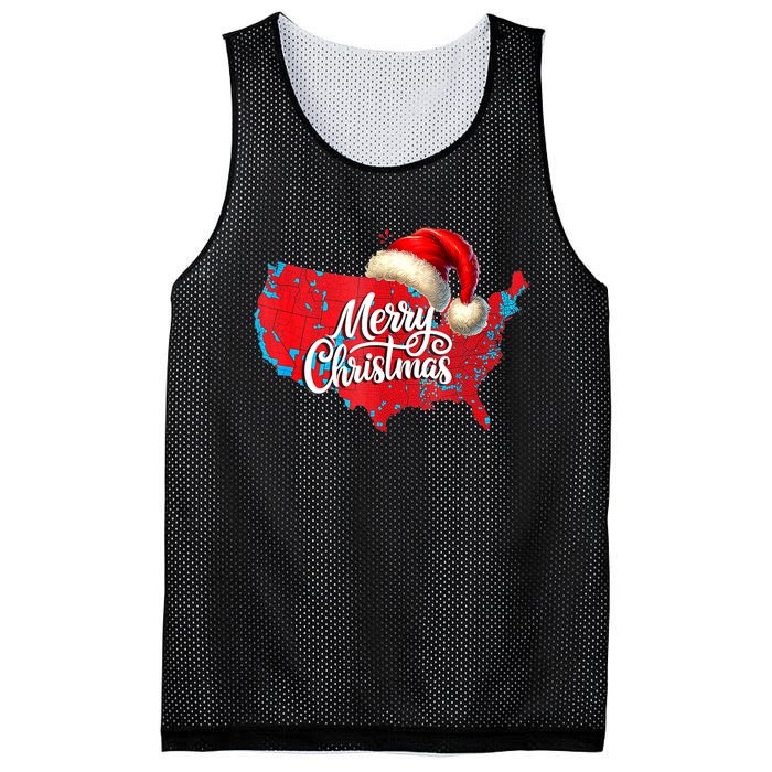 Trump Election Map Merry Christmas Holiday Santa Hat Xmas Mesh Reversible Basketball Jersey Tank