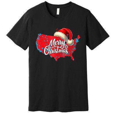 Trump Election Map Merry Christmas Holiday Santa Hat Xmas Premium T-Shirt