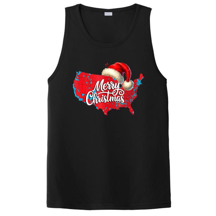 Trump Election Map Merry Christmas Holiday Santa Hat Xmas PosiCharge Competitor Tank