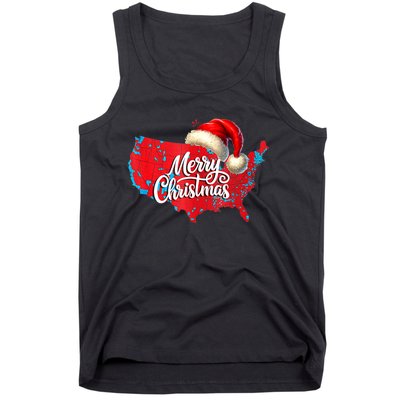 Trump Election Map Merry Christmas Holiday Santa Hat Xmas Tank Top