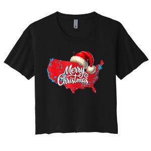 Trump Election Map Merry Christmas Holiday Santa Hat Xmas Women's Crop Top Tee