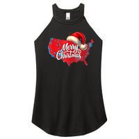 Trump Election Map Merry Christmas Holiday Santa Hat Xmas Women's Perfect Tri Rocker Tank