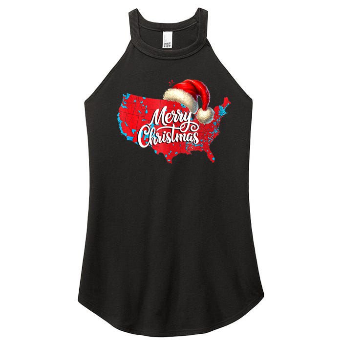 Trump Election Map Merry Christmas Holiday Santa Hat Xmas Women's Perfect Tri Rocker Tank