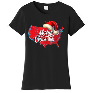 Trump Election Map Merry Christmas Holiday Santa Hat Xmas Women's T-Shirt