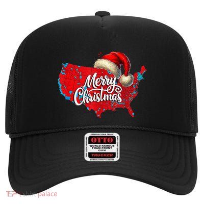 Trump Election Map Merry Christmas Holiday Santa Hat Xmas High Crown Mesh Back Trucker Hat