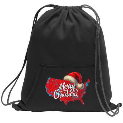 Trump Election Map Merry Christmas Holiday Santa Hat Xmas Sweatshirt Cinch Pack Bag