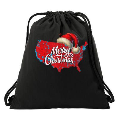 Trump Election Map Merry Christmas Holiday Santa Hat Xmas Drawstring Bag