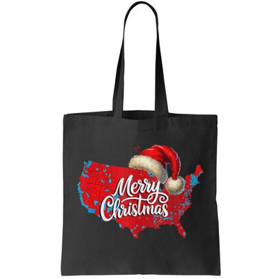 Trump Election Map Merry Christmas Holiday Santa Hat Xmas Tote Bag