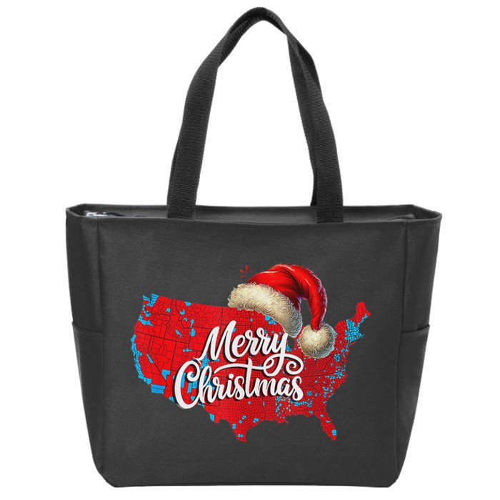 Trump Election Map Merry Christmas Holiday Santa Hat Xmas Zip Tote Bag