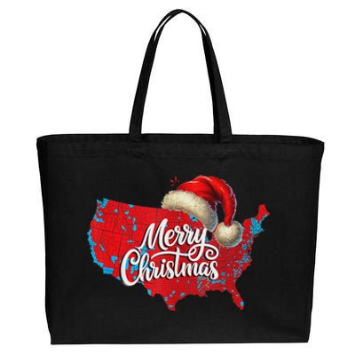 Trump Election Map Merry Christmas Holiday Santa Hat Xmas Cotton Canvas Jumbo Tote