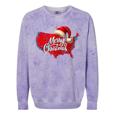 Trump Election Map Merry Christmas Holiday Santa Hat Xmas Colorblast Crewneck Sweatshirt