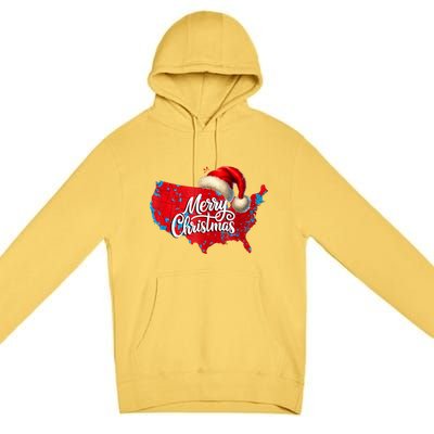 Trump Election Map Merry Christmas Holiday Santa Hat Xmas Premium Pullover Hoodie