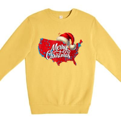 Trump Election Map Merry Christmas Holiday Santa Hat Xmas Premium Crewneck Sweatshirt