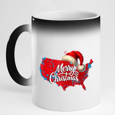 Trump Election Map Merry Christmas Holiday Santa Hat Xmas 11oz Black Color Changing Mug