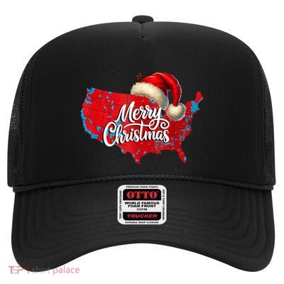 Trump Election Map Merry Christmas Holiday Santa Hat Xmas High Crown Mesh Back Trucker Hat