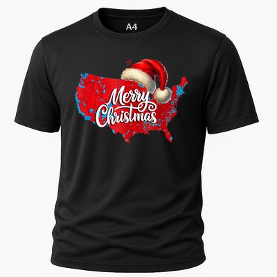 Trump Election Map Merry Christmas Holiday Santa Hat Xmas Cooling Performance Crew T-Shirt