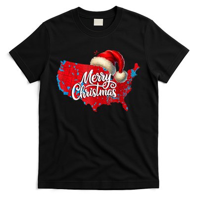 Trump Election Map Merry Christmas Holiday Santa Hat Xmas T-Shirt