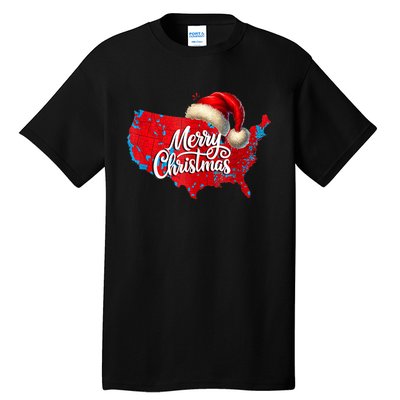 Trump Election Map Merry Christmas Holiday Santa Hat Xmas Tall T-Shirt