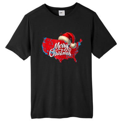 Trump Election Map Merry Christmas Holiday Santa Hat Xmas Tall Fusion ChromaSoft Performance T-Shirt