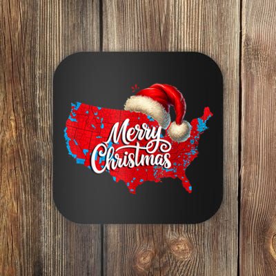 Trump Election Map Merry Christmas Holiday Santa Hat Xmas Coaster