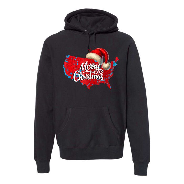 Trump Election Map Merry Christmas Holiday Santa Hat Xmas Premium Hoodie