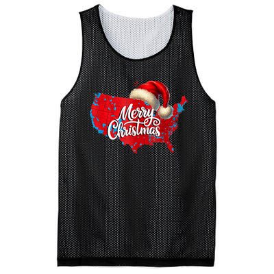 Trump Election Map Merry Christmas Holiday Santa Hat Xmas Mesh Reversible Basketball Jersey Tank