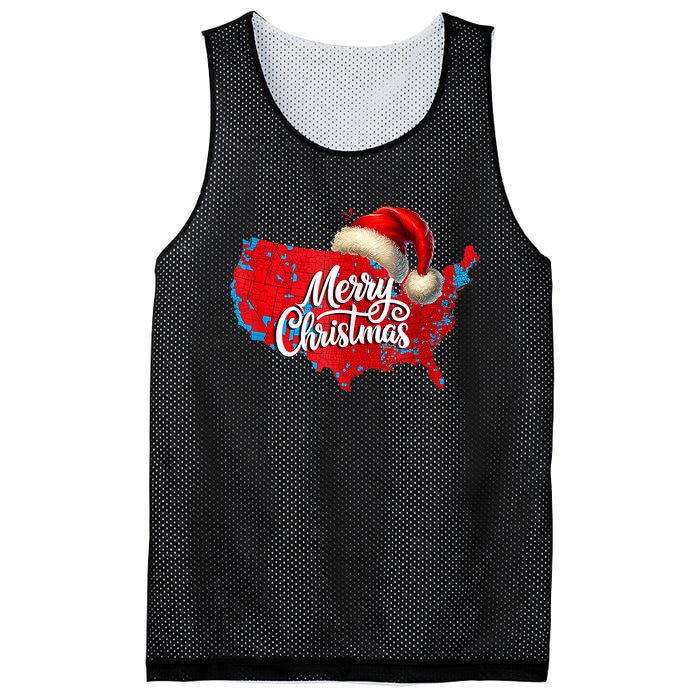 Trump Election Map Merry Christmas Holiday Santa Hat Xmas Mesh Reversible Basketball Jersey Tank