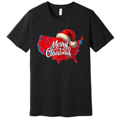 Trump Election Map Merry Christmas Holiday Santa Hat Xmas Premium T-Shirt