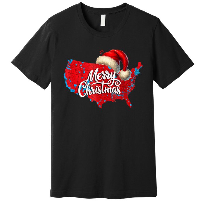 Trump Election Map Merry Christmas Holiday Santa Hat Xmas Premium T-Shirt