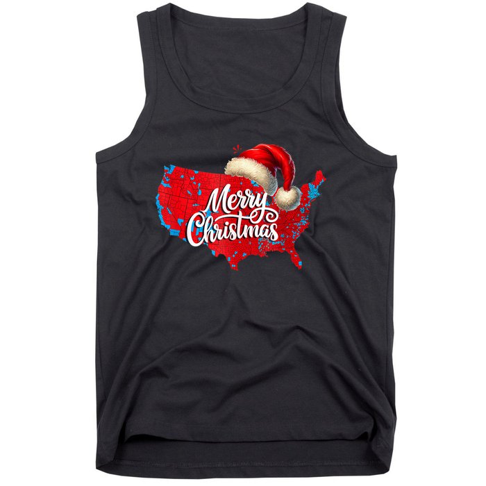 Trump Election Map Merry Christmas Holiday Santa Hat Xmas Tank Top