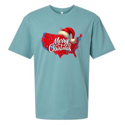 Trump Election Map Merry Christmas Holiday Santa Hat Xmas Sueded Cloud Jersey T-Shirt