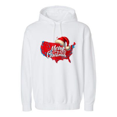 Trump Election Map Merry Christmas Holiday Santa Hat Xmas Garment-Dyed Fleece Hoodie