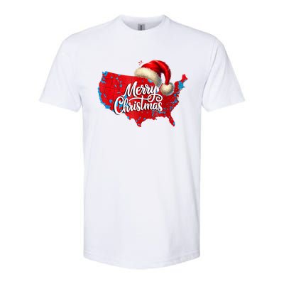 Trump Election Map Merry Christmas Holiday Santa Hat Xmas Softstyle CVC T-Shirt