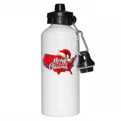 Trump Election Map Merry Christmas Holiday Santa Hat Xmas Aluminum Water Bottle