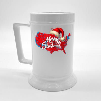 Trump Election Map Merry Christmas Holiday Santa Hat Xmas Beer Stein