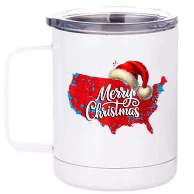 Trump Election Map Merry Christmas Holiday Santa Hat Xmas 12 oz Stainless Steel Tumbler Cup