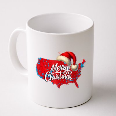 Trump Election Map Merry Christmas Holiday Santa Hat Xmas Coffee Mug