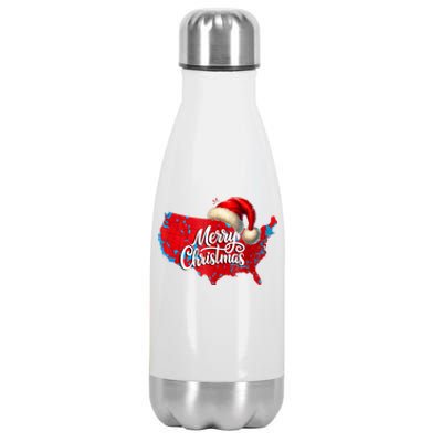 Trump Election Map Merry Christmas Holiday Santa Hat Xmas Stainless Steel Insulated Water Bottle