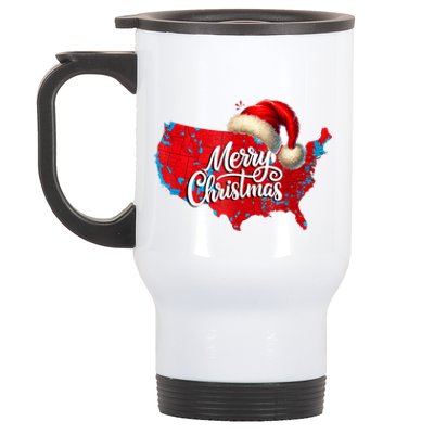 Trump Election Map Merry Christmas Holiday Santa Hat Xmas Stainless Steel Travel Mug