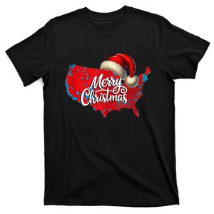 Trump Election Map Merry Christmas Holiday Santa Hat Xmas T-Shirt