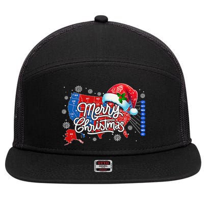 Trump Election Map Merry Christmas Holiday Santa Hat Xmas 7 Panel Mesh Trucker Snapback Hat