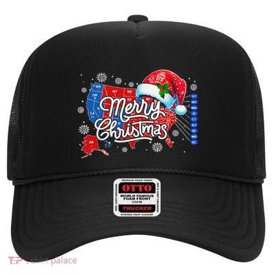 Trump Election Map Merry Christmas Holiday Santa Hat Xmas High Crown Mesh Back Trucker Hat