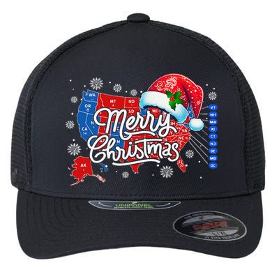 Trump Election Map Merry Christmas Holiday Santa Hat Xmas Flexfit Unipanel Trucker Cap