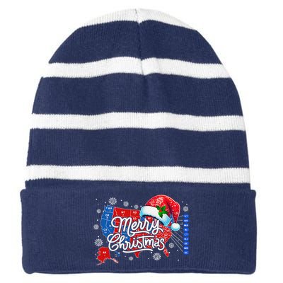 Trump Election Map Merry Christmas Holiday Santa Hat Xmas Striped Beanie with Solid Band