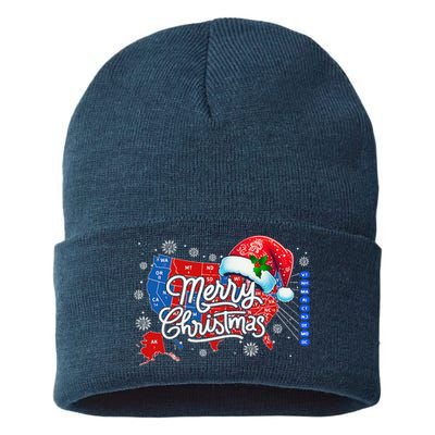 Trump Election Map Merry Christmas Holiday Santa Hat Xmas Sustainable Knit Beanie