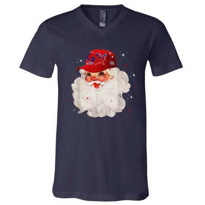 Trump Election Map Merry Christmas Holiday Santa Hat Xmas V-Neck T-Shirt