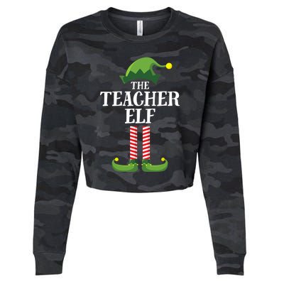 Teacher Elf Matching Family Group Christmas Party Cropped Pullover Crew