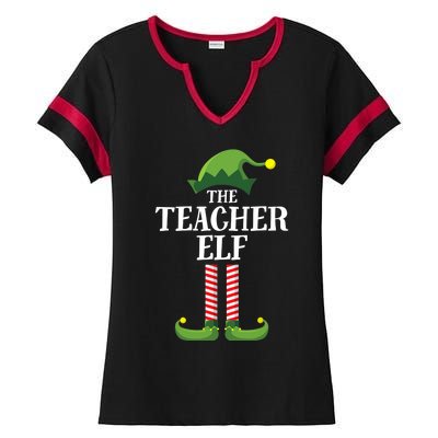 Teacher Elf Matching Family Group Christmas Party Ladies Halftime Notch Neck Tee