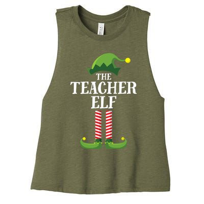 Teacher Elf Matching Family Group Christmas Party Women's Racerback Cropped Tank